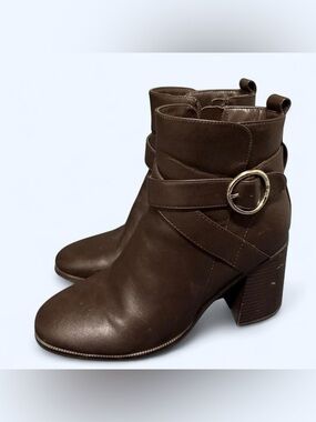 Women's Dark Brown Buckle Strap Ankle Booties
